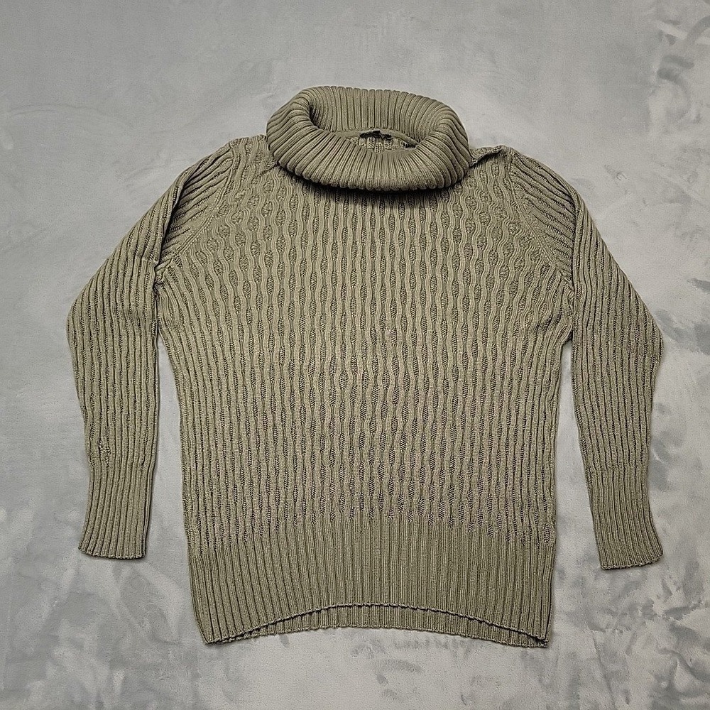 Lafayette 148 Sweater Women L Green Turtleneck Cable Knit Merino Wool Modal Soft